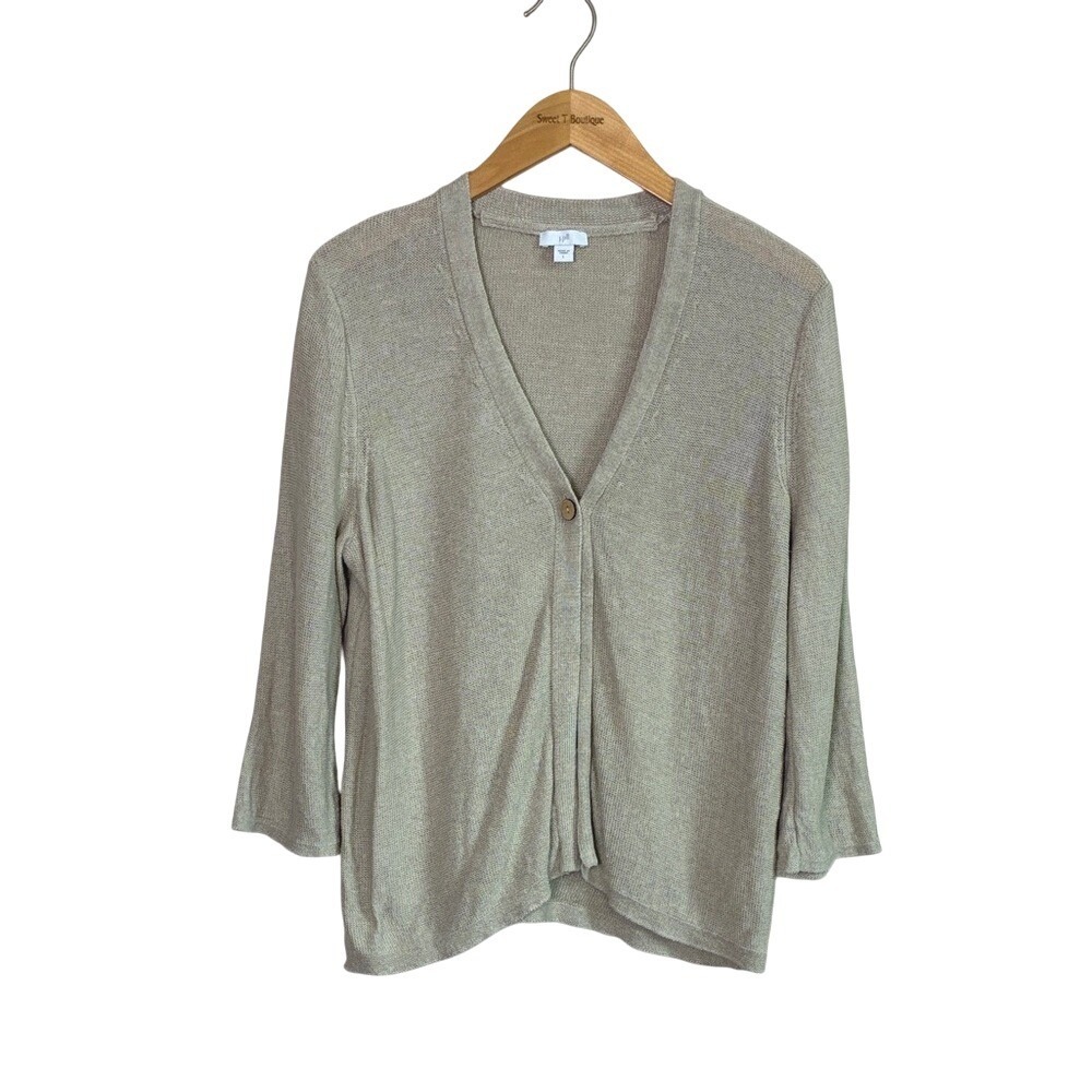 J. JILL Large Beige Linen Blend One‎ Button Cardigan Minimalist Beachy Boho